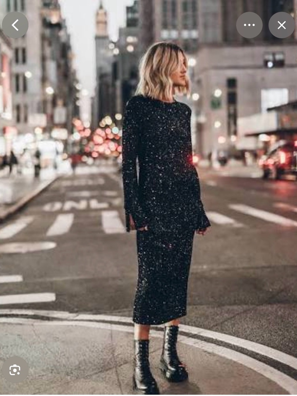 Black Sequin Long-Sleeve Midi Dress by